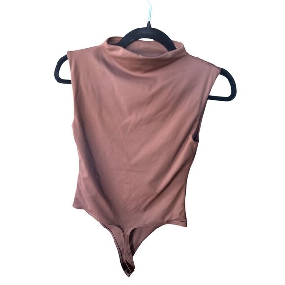 Open Edit Brown Sleeveless Mock Neck Bodysuit Womens S Nordstrom Soft Stretchy F - Picture 1 of 8